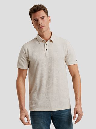 Cast Iron Polo Shirt Jacquard Print Ecru