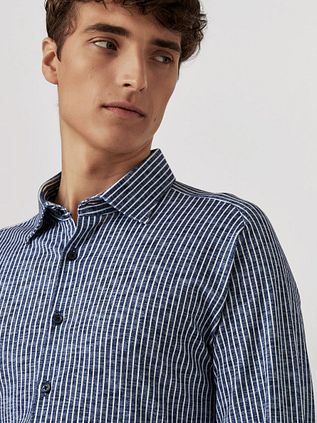 Desoto Shirt Kent Linen Optics Stripes Navy