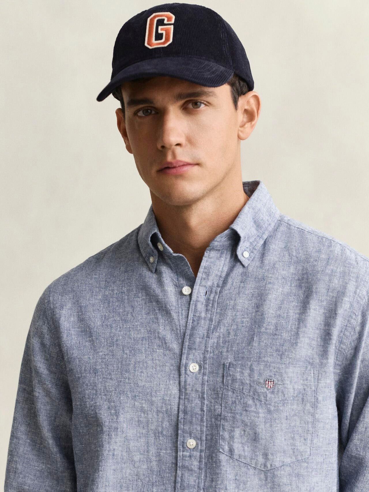Gant Shirt Cotton Linen Blue  Model / Detail