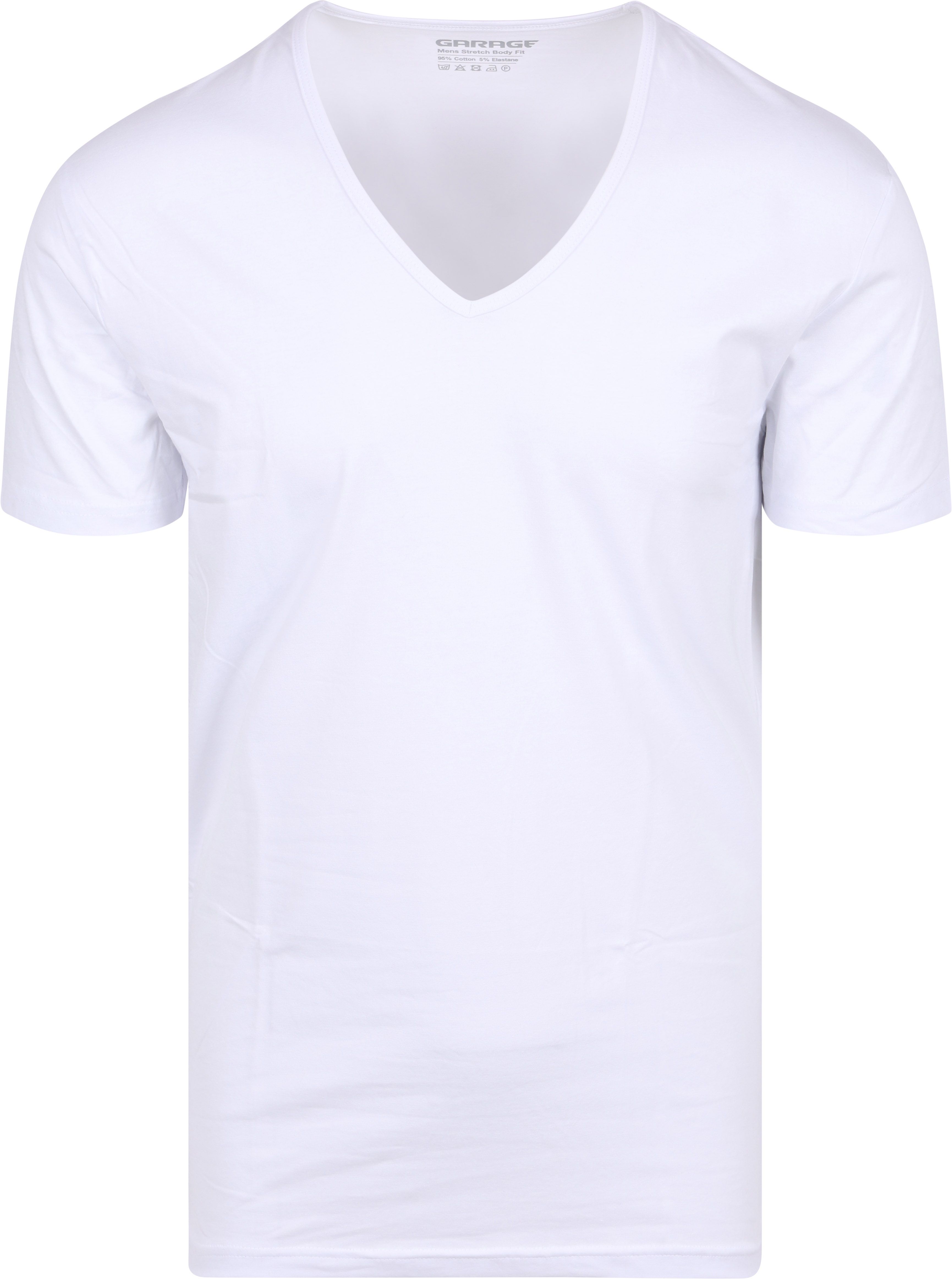 Stretch Basic White Deep V-Neck
