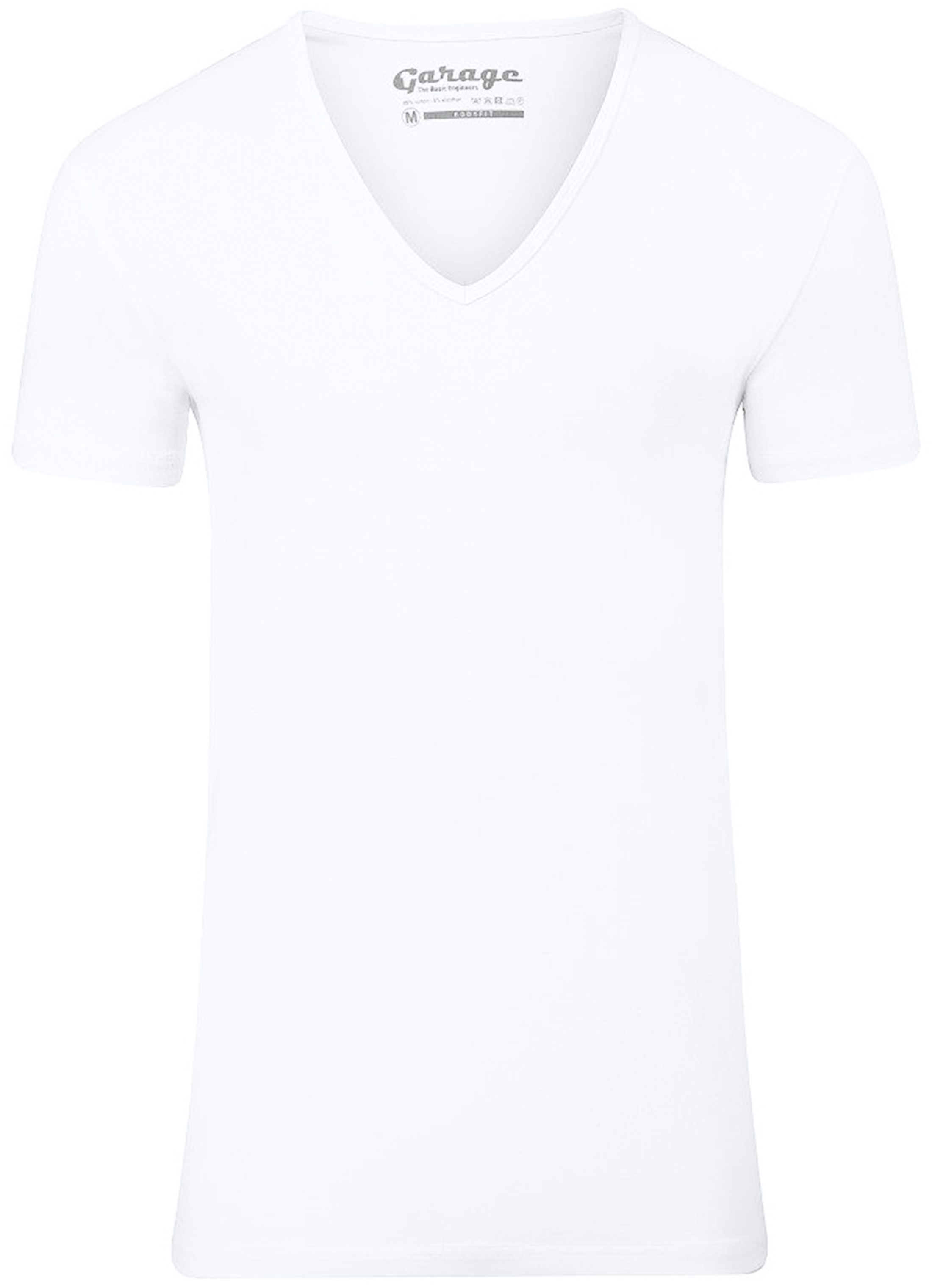 Stretch Basic White Deep V-Neck