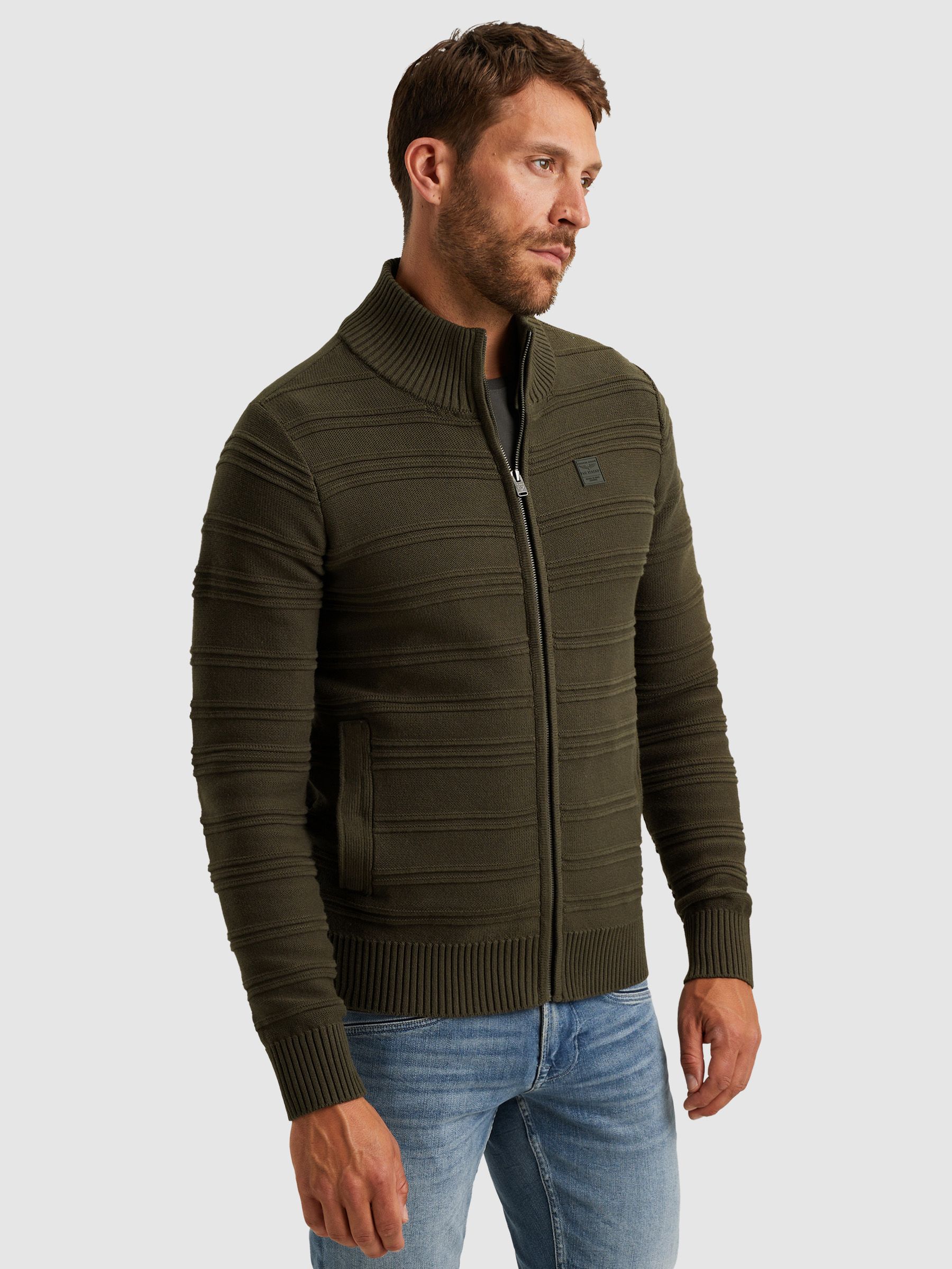 PME Legend Cardigan Structure Knit Beluga Green Model / Zijkant