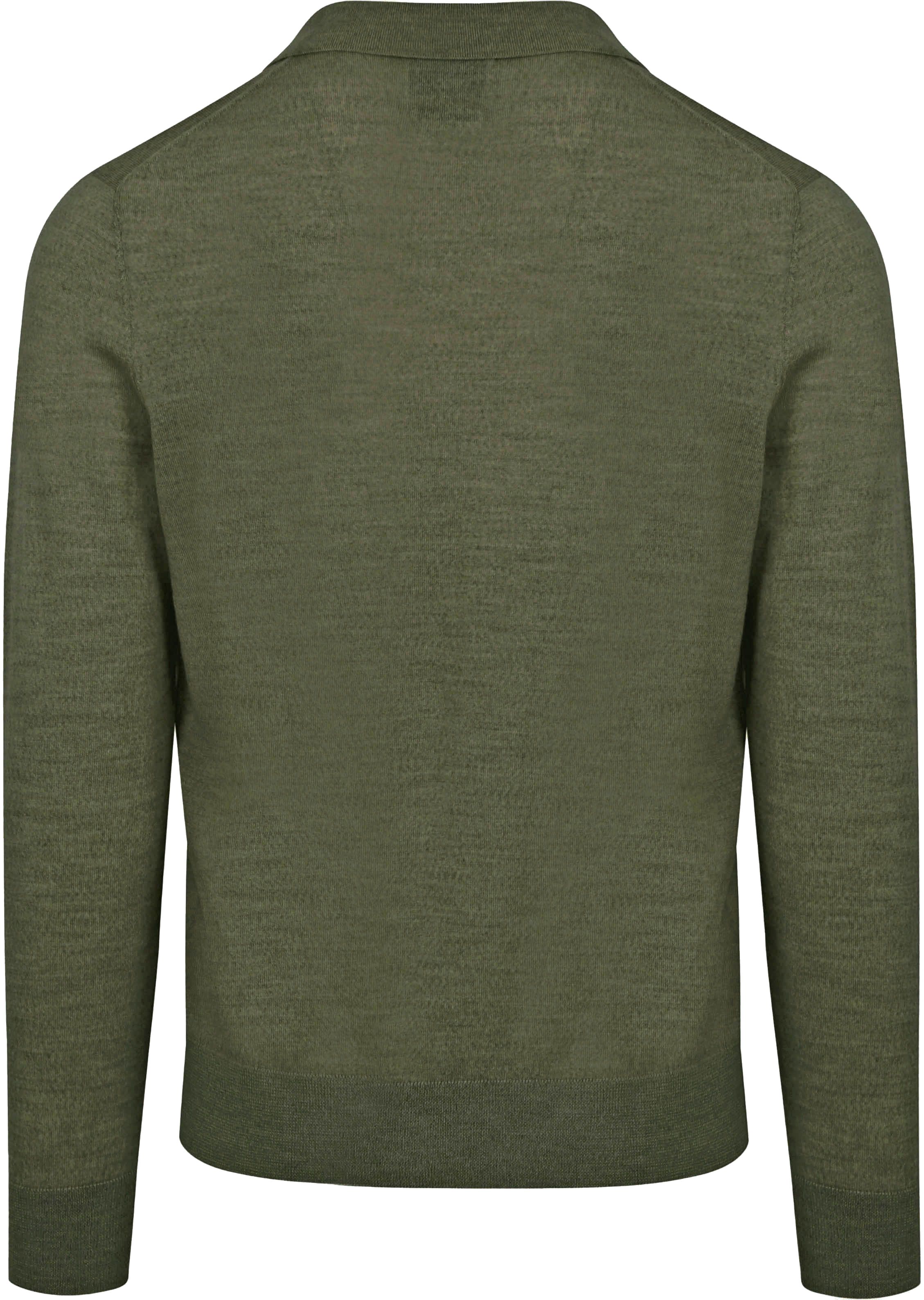 King Essentials The Robert Long Sleeve Polo Shirt Merino Army Green Product / Achterkant