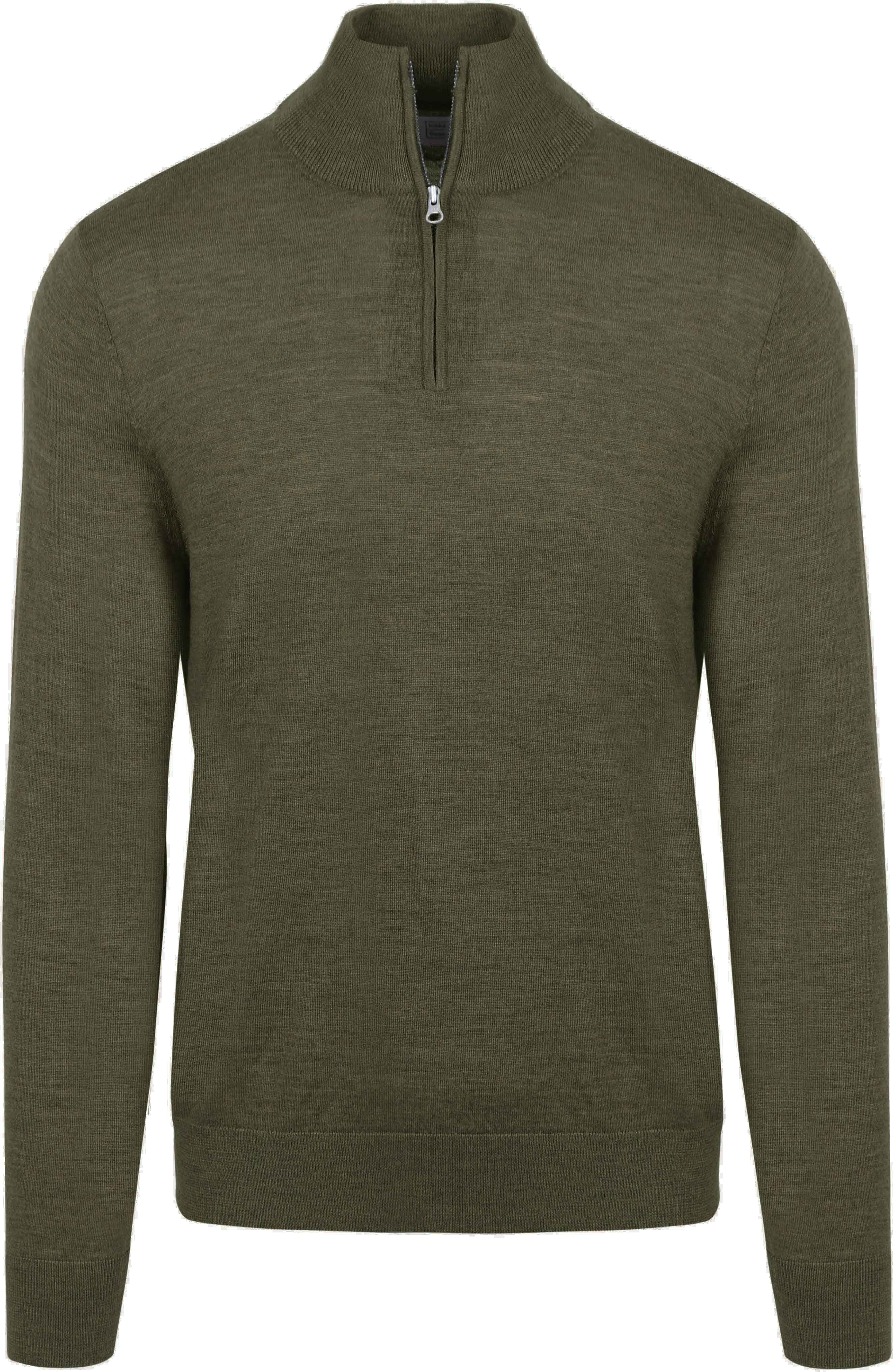 The Michael Pullover Half Zip Army in merino verde