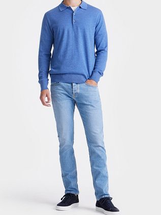 King Essentials The Robert Long Sleeve Polo Shirt Merino Mid Blue