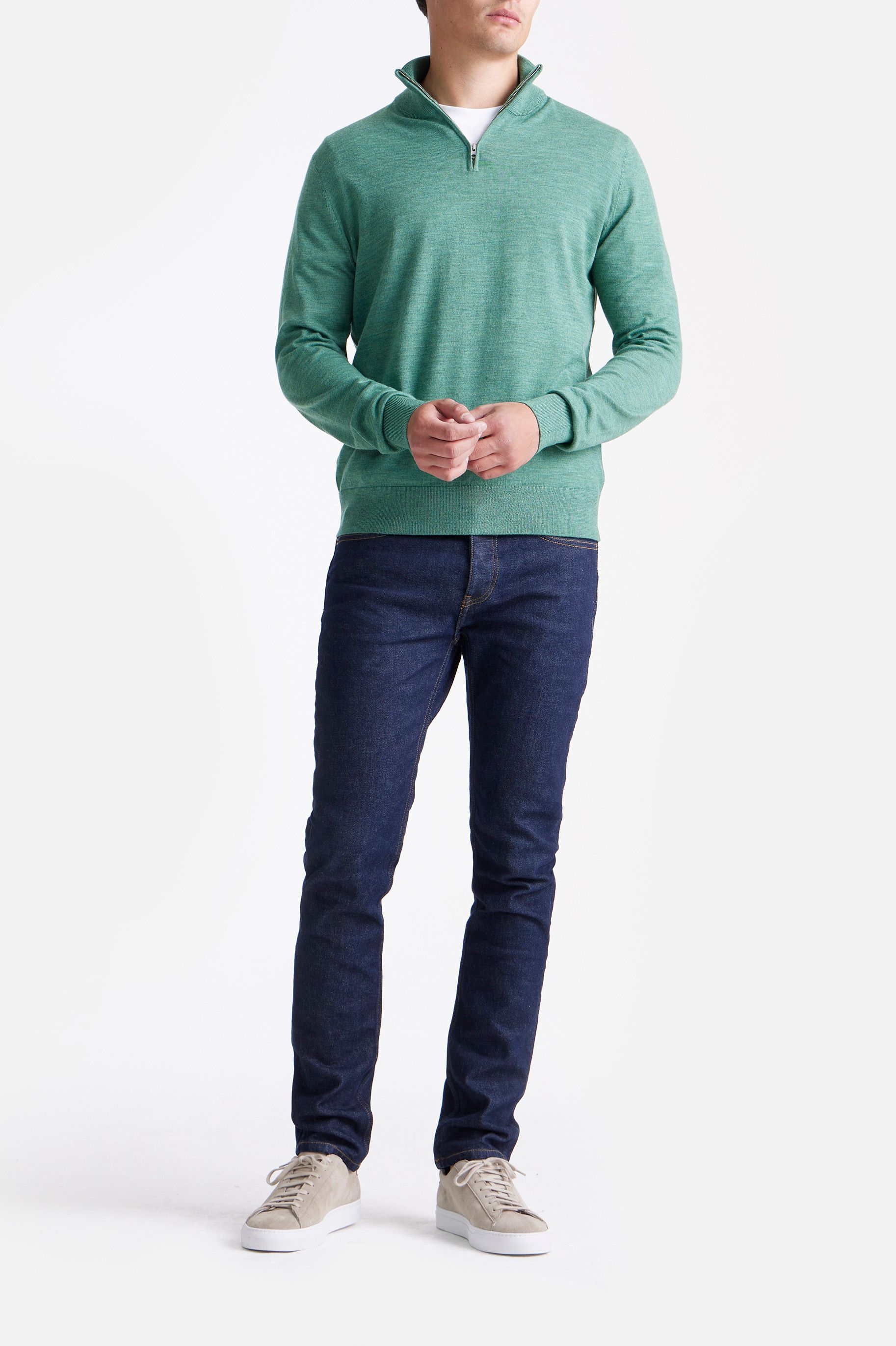 King Essentials The Michael Half Zip Pull Merino Groen Model / Voorkant