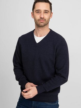 Suitable Lammwolle Pullover V-Ausschnitt Navy