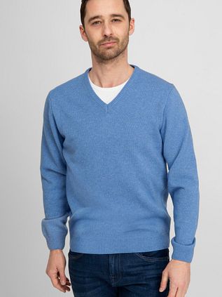 Suitable Lambswool Pullover V-Neck Blue