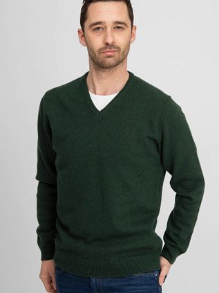 Suitable Lammwolle Pullover V-Ausschnitt Dunkelgrün