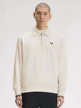 Fred Perry Longsleeve Half Zip Poloshirt Ecru