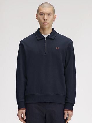 Fred Perry Longsleeve Half Zip Polo Shirt Navy