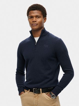 Superdry Henley Essential Half Zip Navy