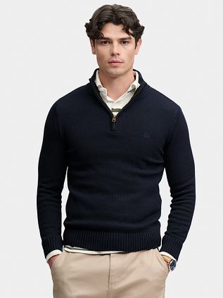 Superdry Knit Half Zip Cotton Jumper Navy