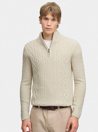Superdry Half Zip Pullover Jacob Cable Ecru