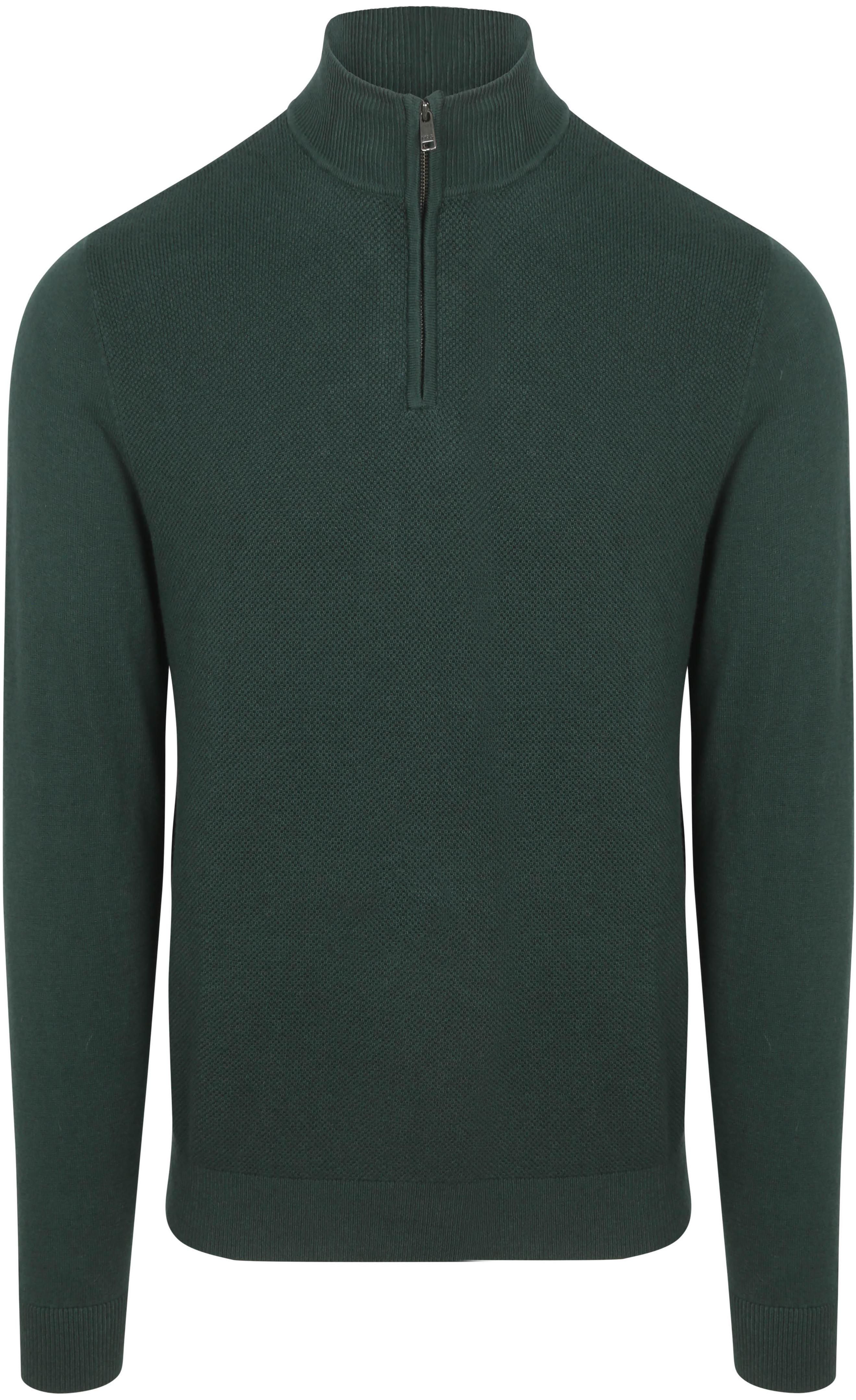 sweter Half Zip z mieszanki wełny merynosów, sosnowa zieleń