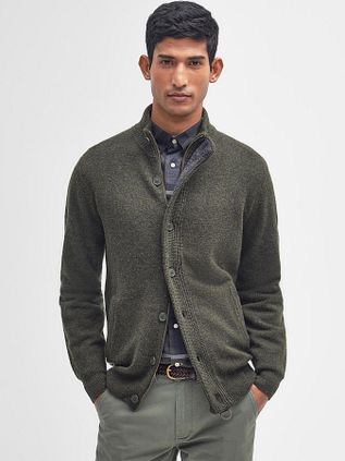 Barbour Zip Cardigan Lambswool Dark Green