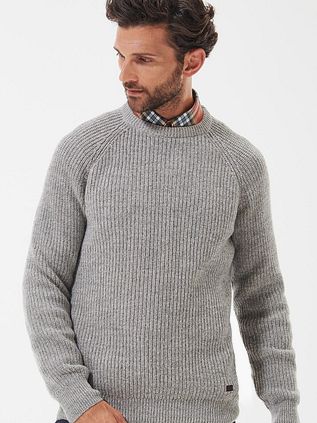 Barbour Pullover Lambswool Knitted Stone Grey
