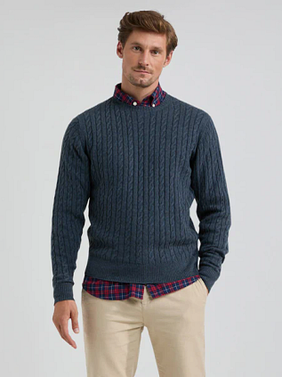 McGregor Cable Pullover Merino Wool Melange Navy