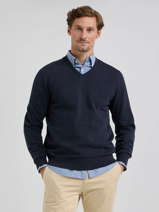 McGregor Pullover Merinowolle V-Ausschnitt Navy