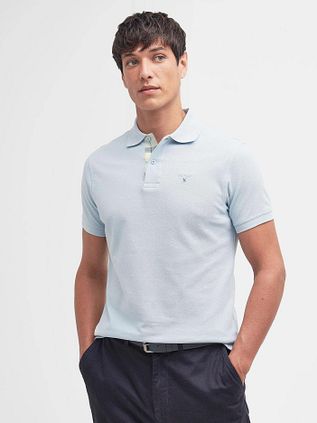 Barbour Tartan Pique Polo Shirt Light Blue