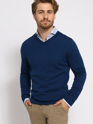 Suitable Merino Pullover V-Ausschnitt Indigo Blau