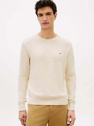 Tommy Hilfiger Pull Coton Cachemire Écru