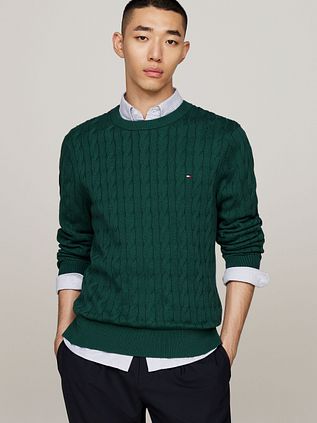 Tommy Hilfiger Pull Torsadé Vert Foncé