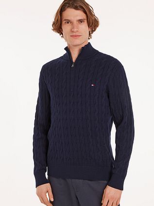 Tommy Hilfiger Half Zip Pullover Cable Navy
