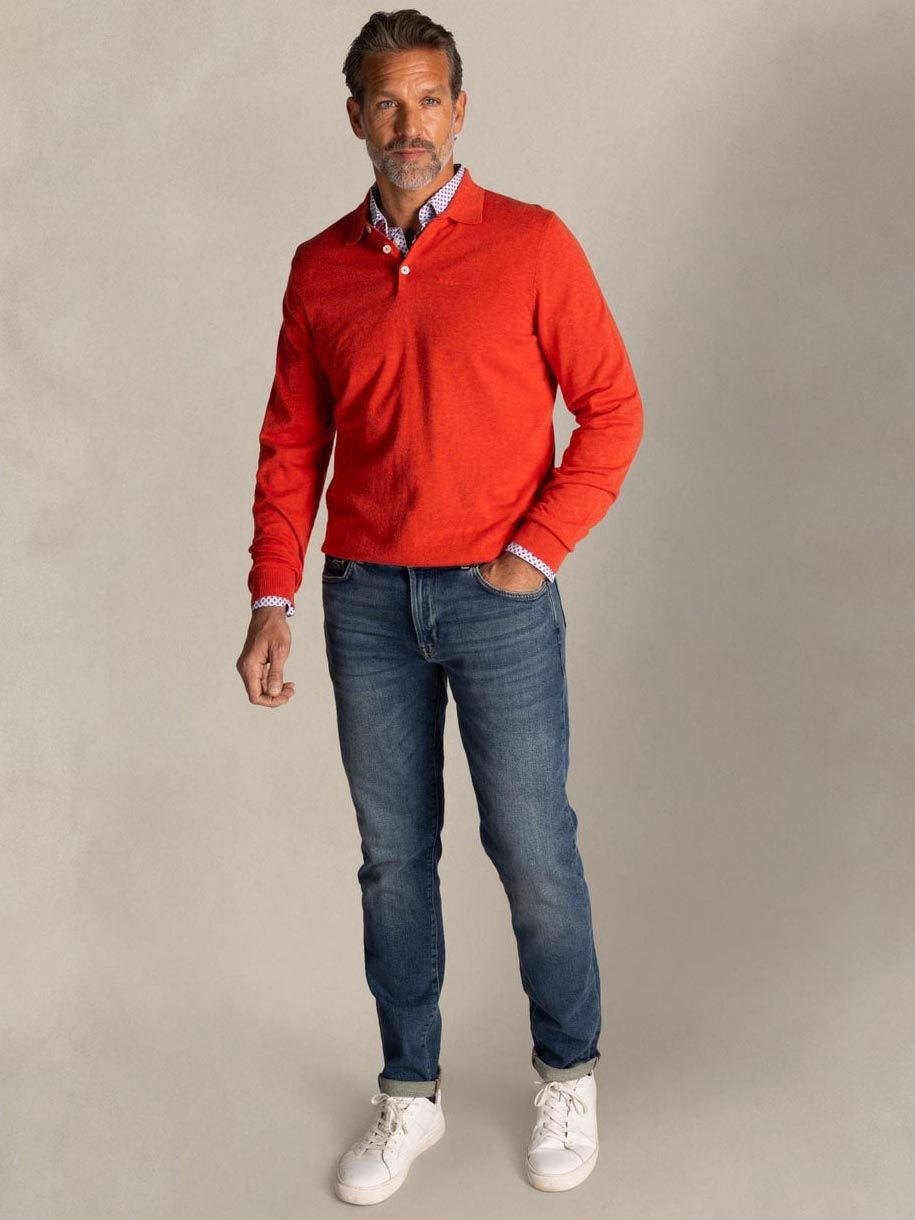 NZA Polo Maille Manches Longues Rouge Model / Voorkant