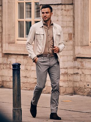 Suitable Chino Pico Pleat Flannel Print Beige