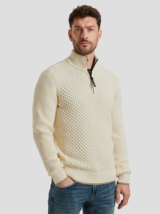 PME Legend Half Zip Structure Sweater Ecru
