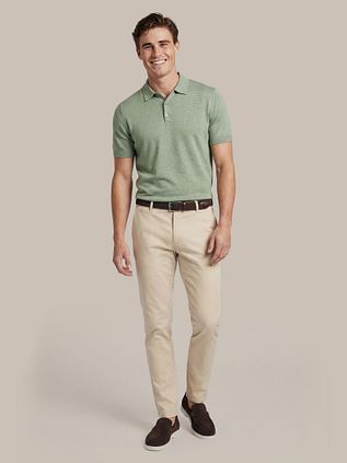 Suitable Knitted Polo Shirt Cotton Linen Green