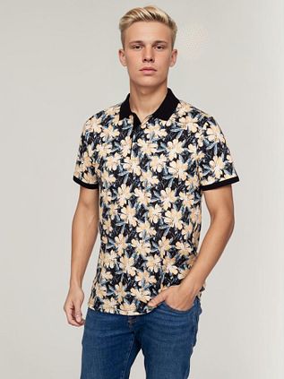 Suitable Polo Floral Dark Blue Navy
