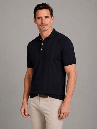 Profuomo Knitted Polo Shirt Navy