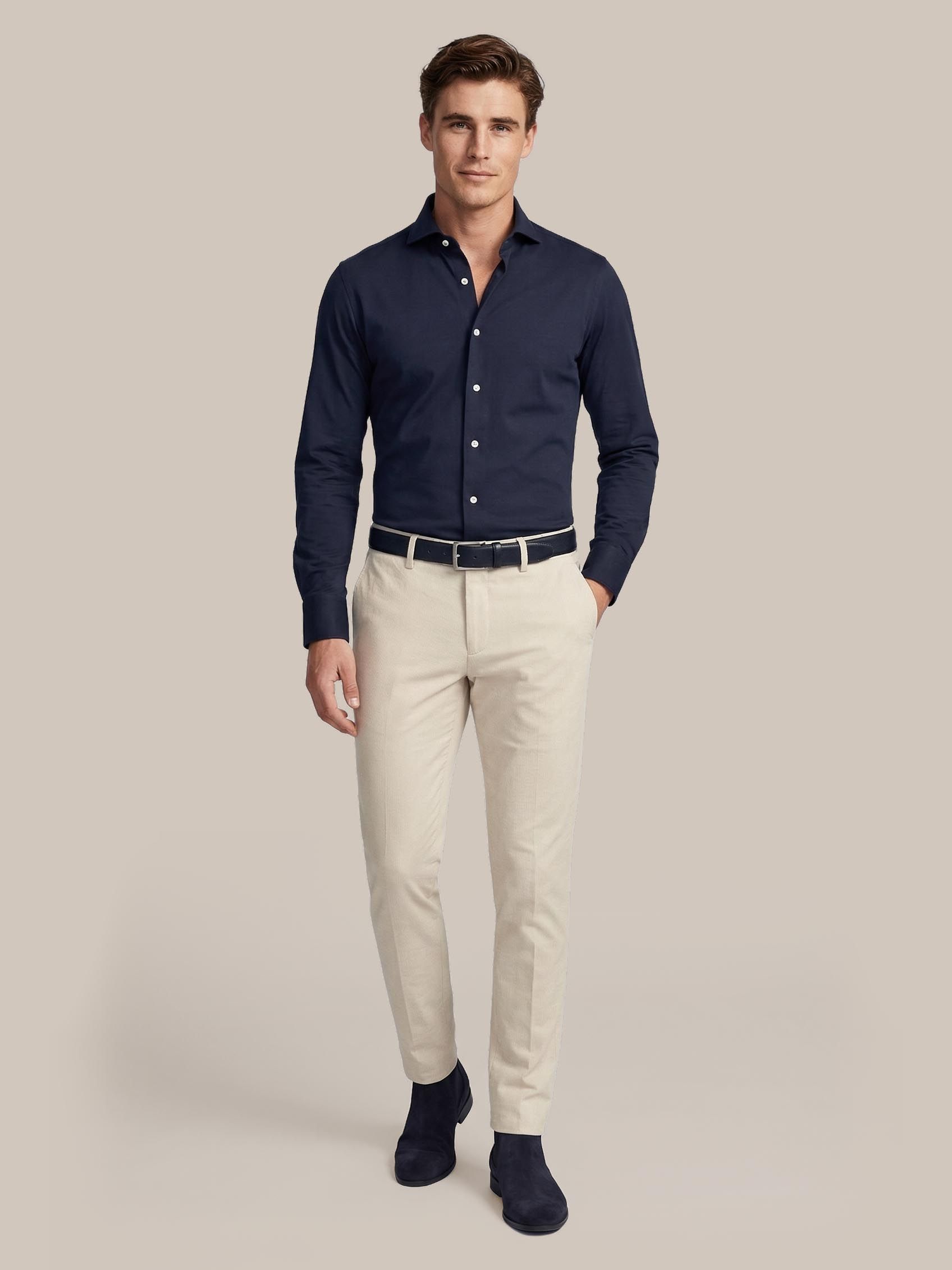 Profuomo Chemise Japanese Knitted Bleu Foncé Model / Voorkant