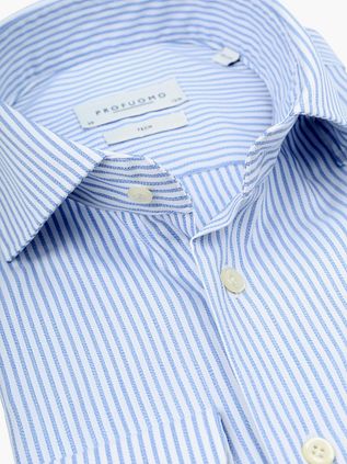 Profuomo Hemd Extra Lange Ärmel Travel Streifen Hellblau