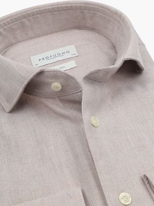 Profuomo Shirt Peached Herringbone Flanel Beige