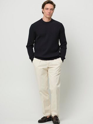 Profuomo Pullover Rib Wool Blend Navy