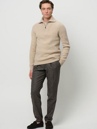Profuomo Half Zip Pullover Wool Sand
