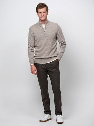 Profuomo Half Zip Pullover Wool Blend Sand