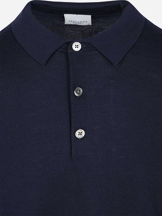 Profuomo Longsleeve Polo Shirt Merino Wool Navy