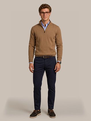Steppin' Out Half-Zip Pullover Cotton Cashmere Camel