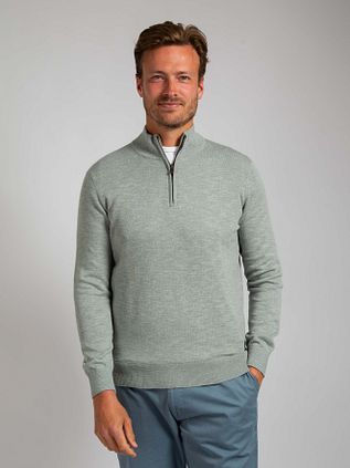 Suitable Slub Yarn Half Zip Pullover Grün