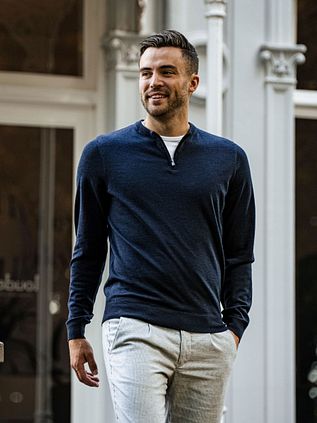 Suitable Crew Zip Merino Navy