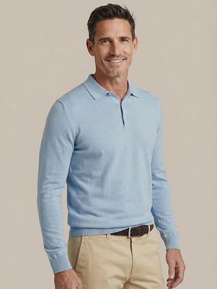 Suitable Compact Cotton Polo Shirt Steel Blauw