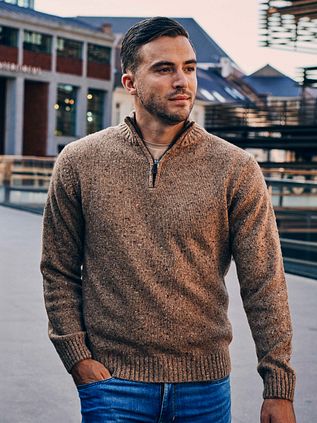 Suitable Half Zip Trøje Donnegal Tweed Eco Wool Beige