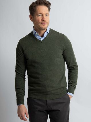 Steppin' Out Pullover V-Neck Merino Wool Olive Green