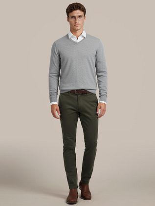 Steppin' Out Pullover V-Ausschnitt Merinowolle Mittelgrau
