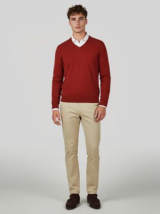 Steppin' Out Pullover V-Ausschnitt Merinowolle Rot