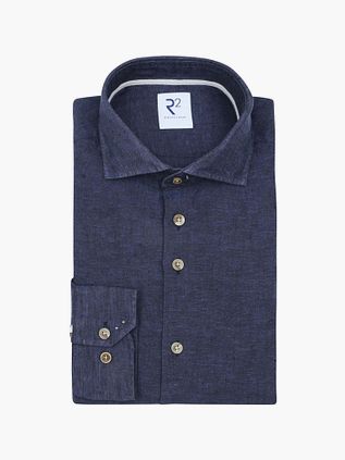 R2 Camisa Elegante Mezcla De Lino Navy